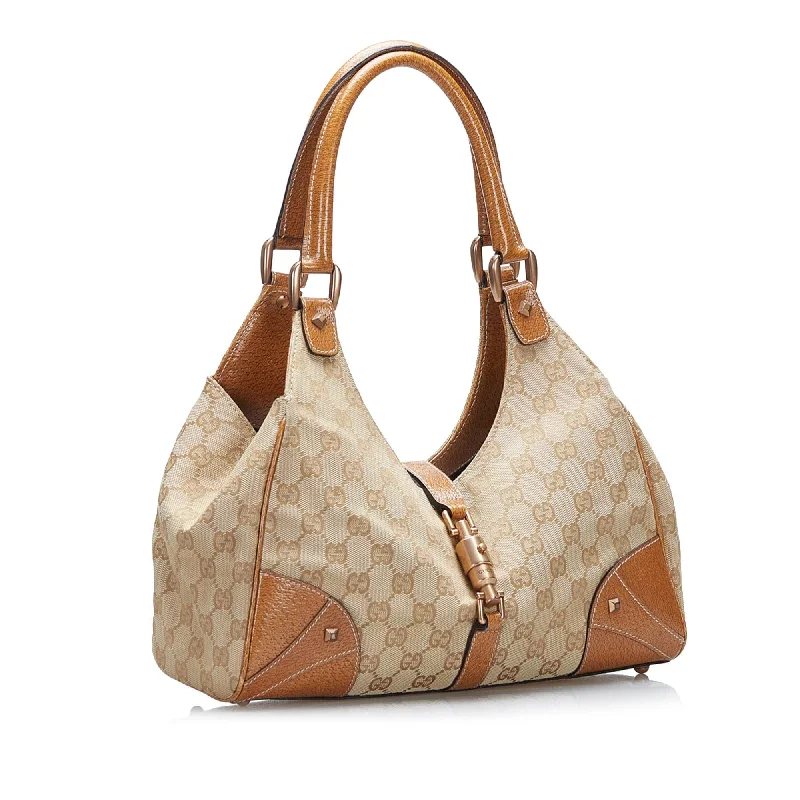 Women Gucci bags with a zippered interior pocketGucci GG Canvas Nailhead Jackie Bardot (SHG-LGilwa)