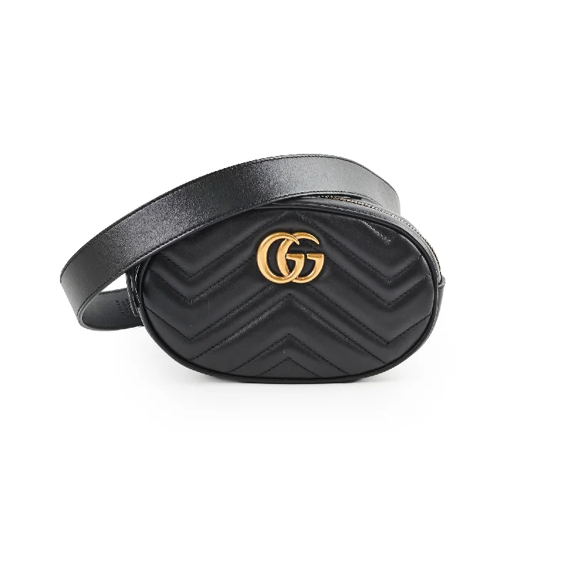 Gucci handbags for women with a patent - leather finishGucci Matelassé Mini GG Marmont Black Belt Bag