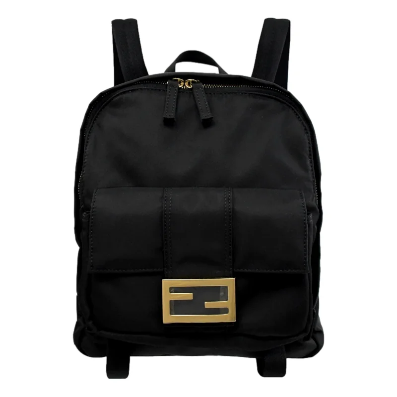 Fendi bags with a chain - link trim and a leather body for a modern and edgy lookFendi Baguette Logo Black Nylon Backpack 8BZ048