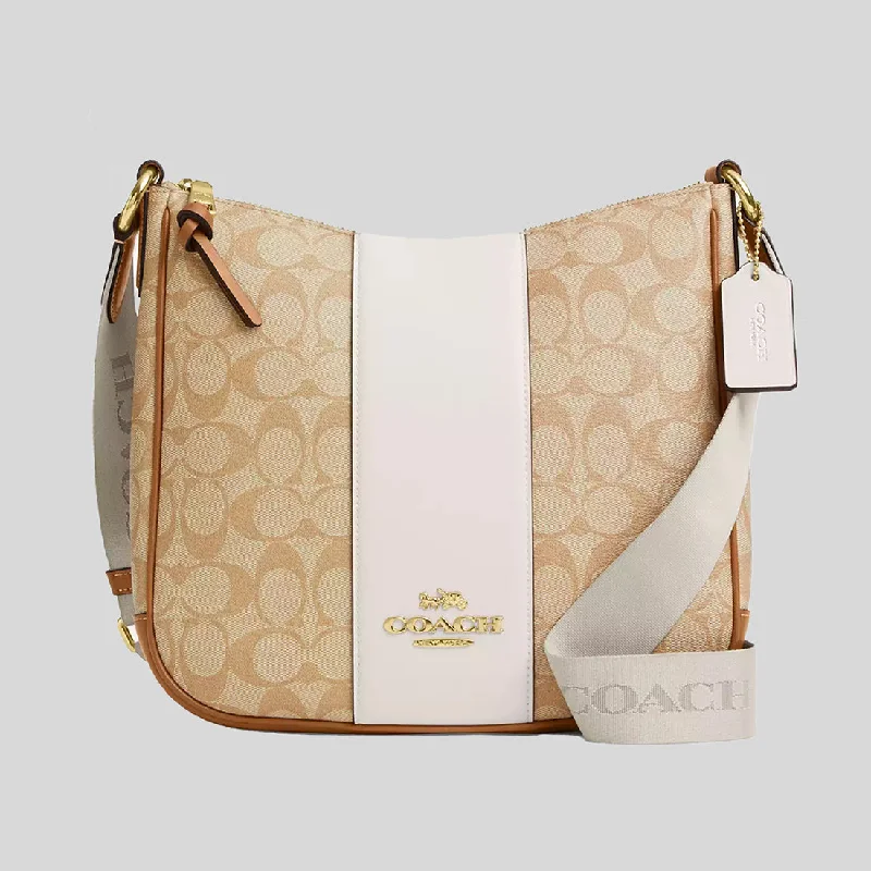 Coach handbags with a beaded trim for a glamorous and elegant lookCOACH Ellie File Bag In Signature Canvas With Stripe Light Khaki/Chalk CR124