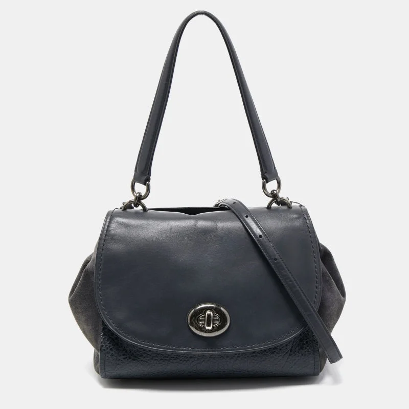 Coach bags with a detachable mobile phone holder for on - the - go useDark Blue Suede And Leather Crossbody Bag