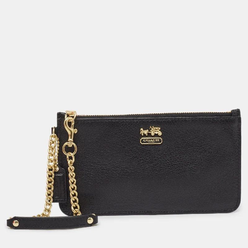 Coach Borough bags with a removable interior organizerBlack Leather Chain Pouch