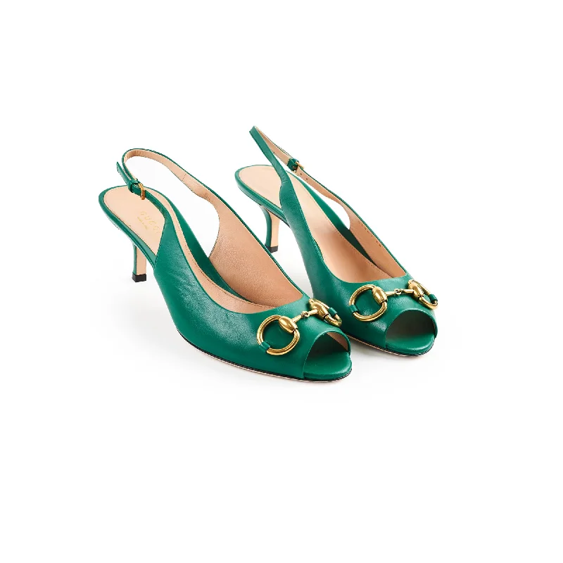 Women Gucci Sylvie bags with a monogram - embossed leatherGucci Jade Green Slingback S12