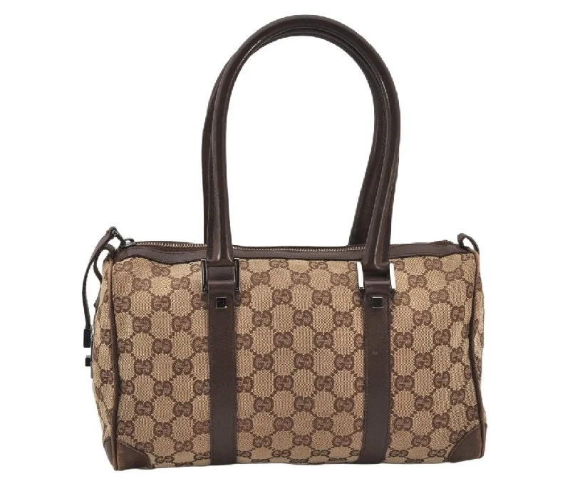 Gucci handbags for women with a patent - leather finishAuthentic GUCCI Hand Boston Bag Purse GG Canvas Leather 30458 Brown 7408K