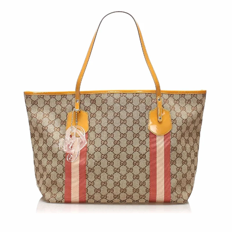 Women Gucci bags with a magnetic snap closure for easy accessGucci GG Canvas Tote Bag (SHG-11423)