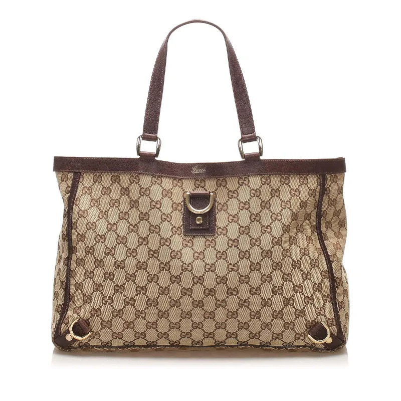 Women Gucci bags with interlocking G hardware for a classic lookGucci GG Canvas Abbey D- Ring Tote Bag (SHG-11803)