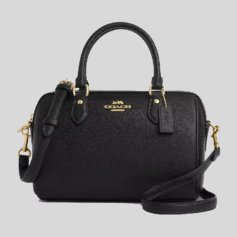 Coach bags with a chain - link trim and a leather body for a modern edgeCOACH Rowan Satchel Bag Black CV403