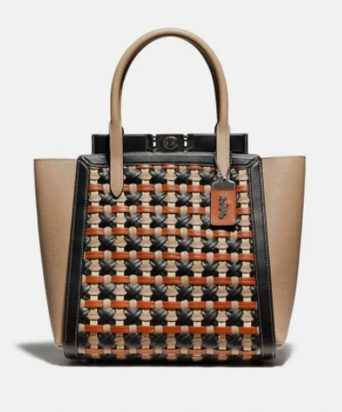 Coach bags with a patent - leather finish for a shiny and sophisticated appearanceCOACH Troupe Tote Bag Leather Woven Black Pewter Brown  New With Tags (NW)