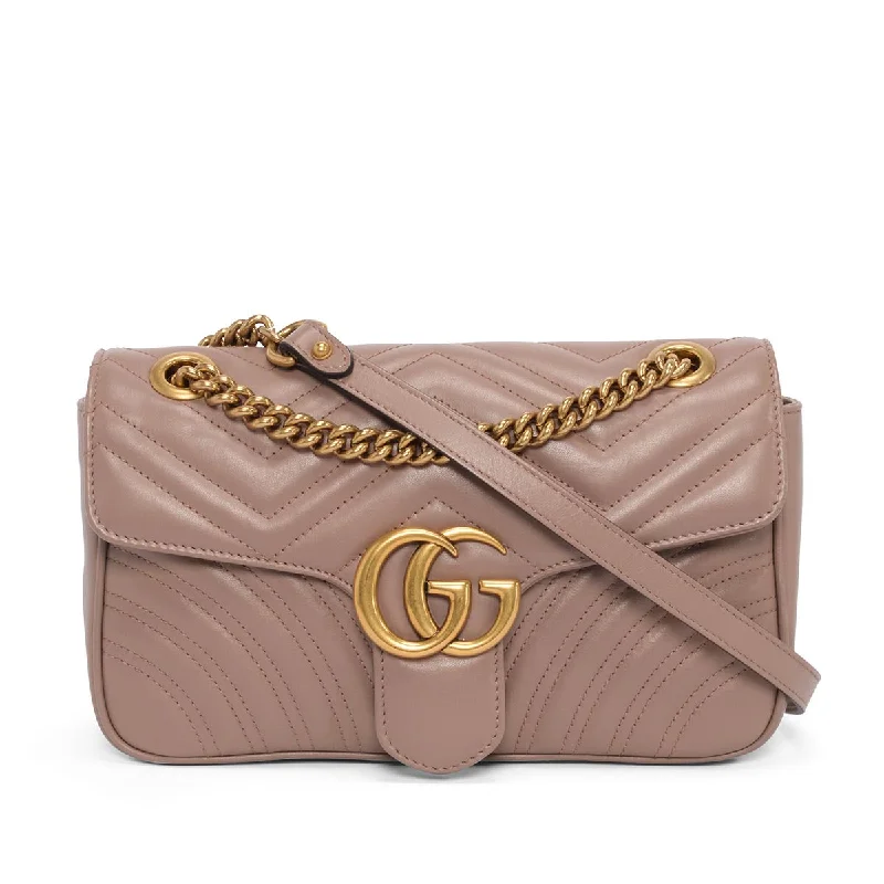 Women Gucci bags with a magnetic snap closure for easy accessGucci Dusty Pink Matelasse Small GG Marmont Bag