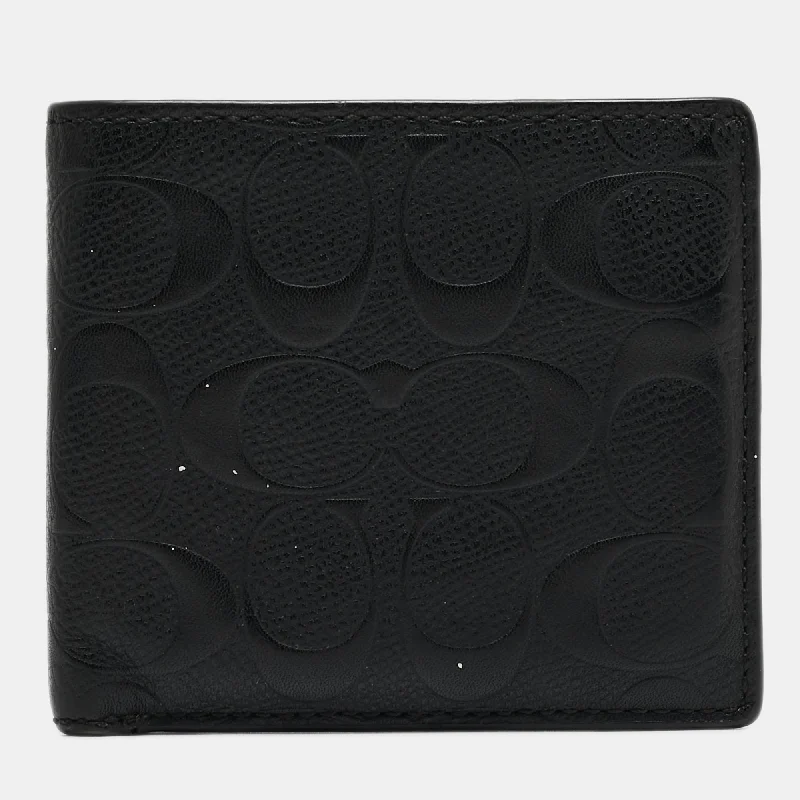 Coach Dempsey bags with a crystal - embellished C - logo for added luxuryBlack Signature Embossed Leather Bifold Wallet