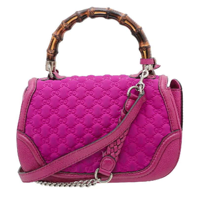 Ladies Gucci shoulder bags with a magnetic - closure flapGucci Magenta GG Neoprene New Bamboo Top Handle Bag