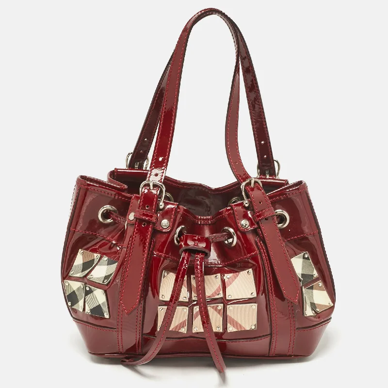 Elegant Burberry Clutch Bags for Formal EventsRed Nova Check Patent Leather Warrior Drawstring Tote