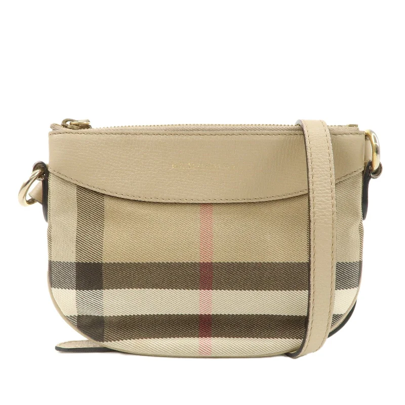 Monogrammed Burberry Bags for a Personal TouchBURBERRY Nova Plaid Canvas Leather Shoulder Bag Beige