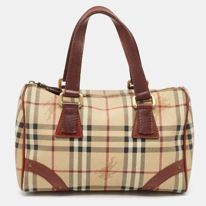 Burberry Bags with Hidden Pockets for Secret StorageBrown/Beige Haymarket Coated Canvas and Leather Chester Bowler Bag