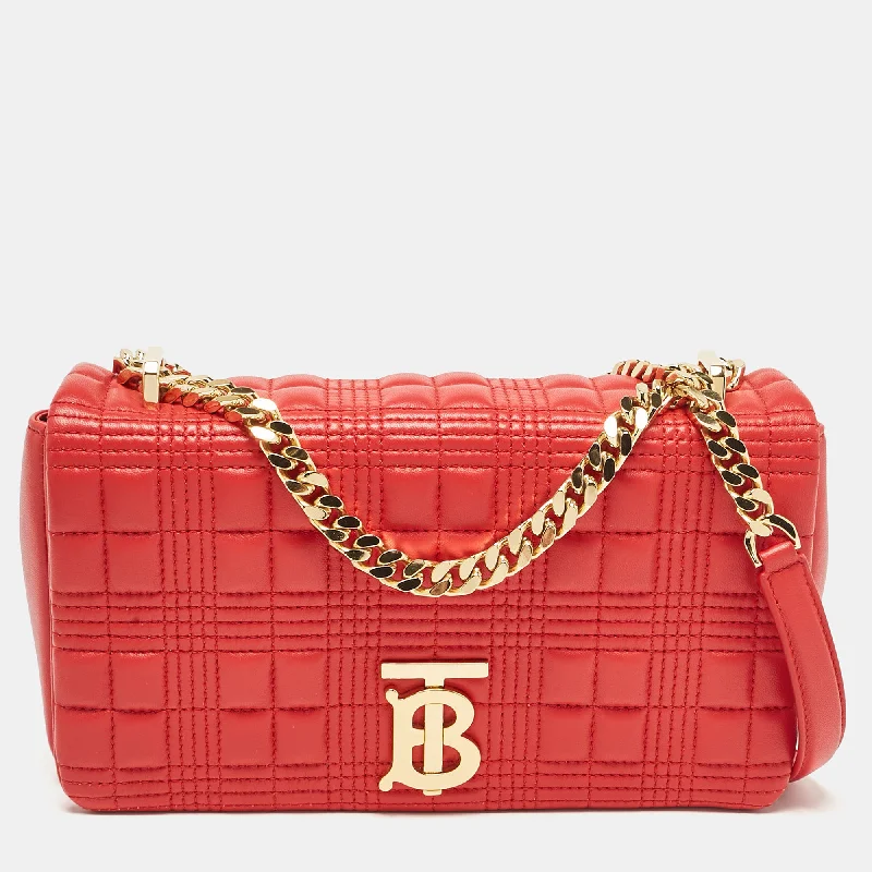 Burberry Bags with RFID Blocking TechnologyRed Quilted Leather Small Lola Chain Shoulder Bag