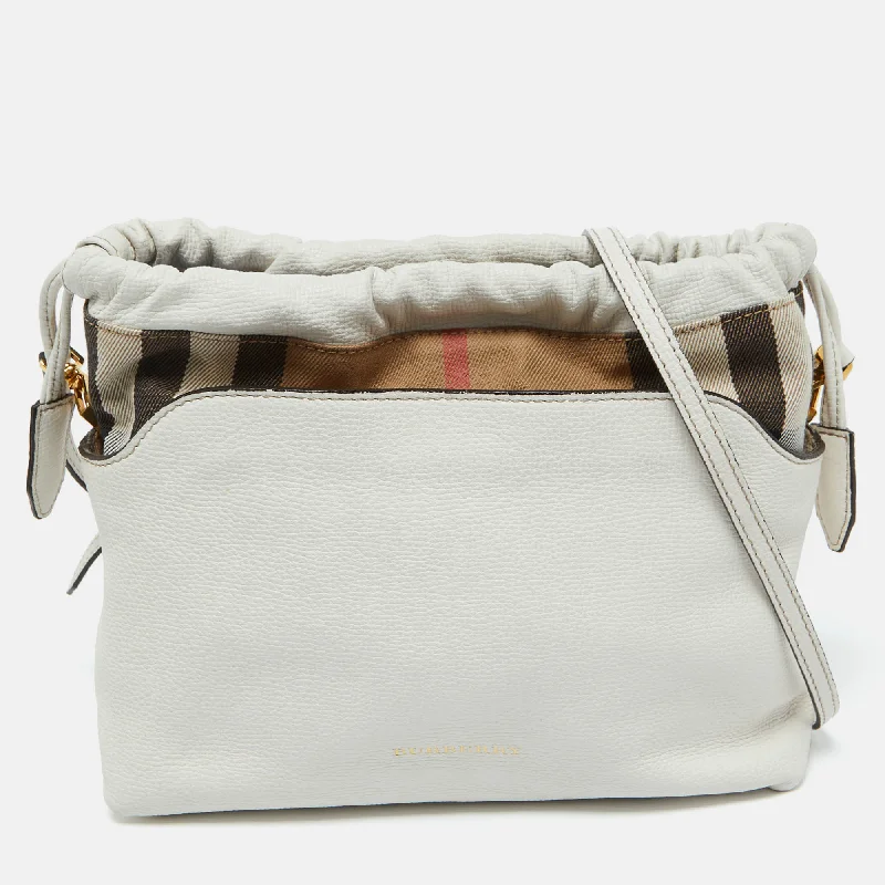 Two - Tone Burberry Bags for a Modern AestheticOff White/Beige House Check Canvas and Leather Little Crush Crossbody Bag