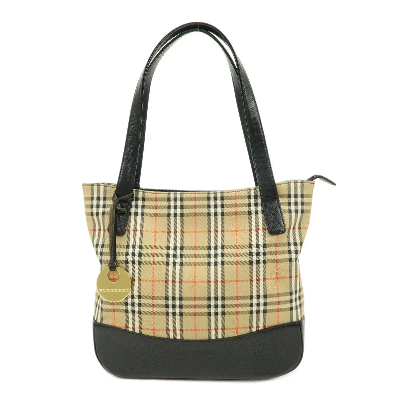 Soft Leather Burberry Duffel Bags for Weekend TripsBURBERRYS Canvas Leather Nova Plaid Tote Hand Bag Beige Brown