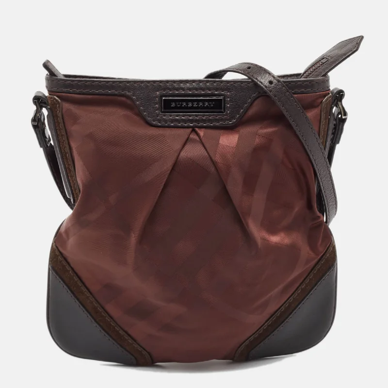 Statement - Making Oversized Burberry BagsBurgundy/Brown Check Nylon, Leather and Suede Messenger Bag