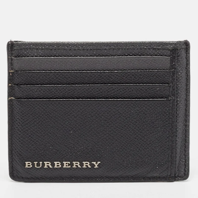 Customizable Burberry Bags with Personalized CharmsBlack/Grey Leather Card Holder