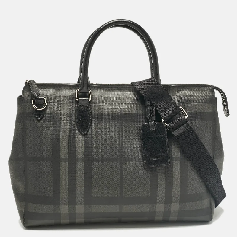 Functional Burberry Diaper Bags for New MomsBlack/Smoke Check Coated Canvas Laptop Bag