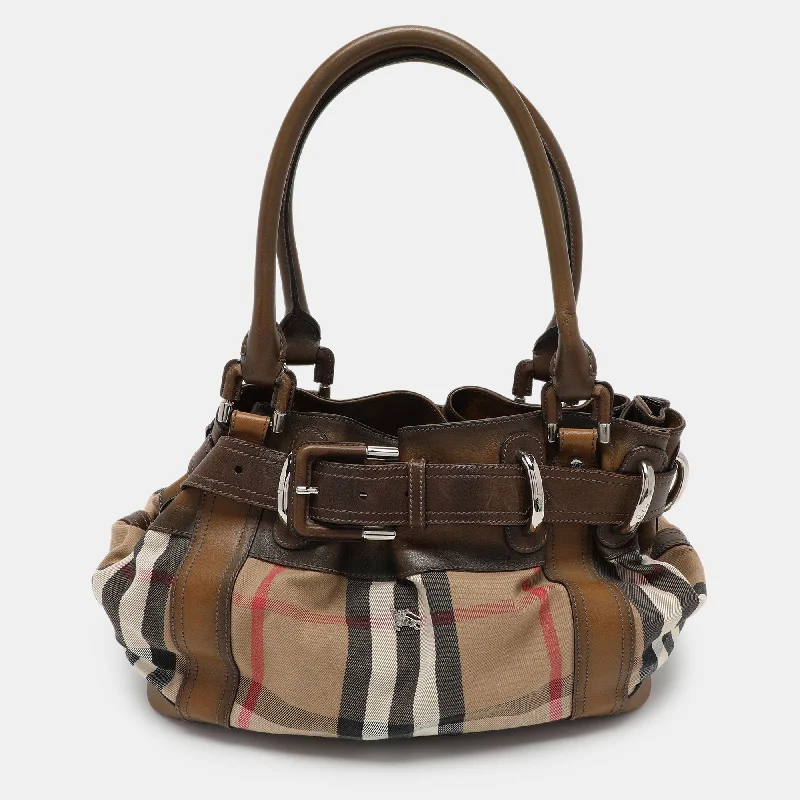 Miniature Burberry Crossbody Bags for Evening OutBrown House Check Canvas and Leather Beaton Tote