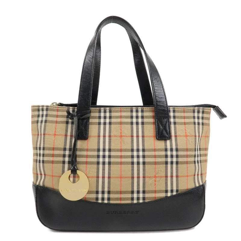 Soft Leather Burberry Duffel Bags for Weekend TripsBURBERRY Canvas Leather Nova Plaid Hand Bag Beige Black