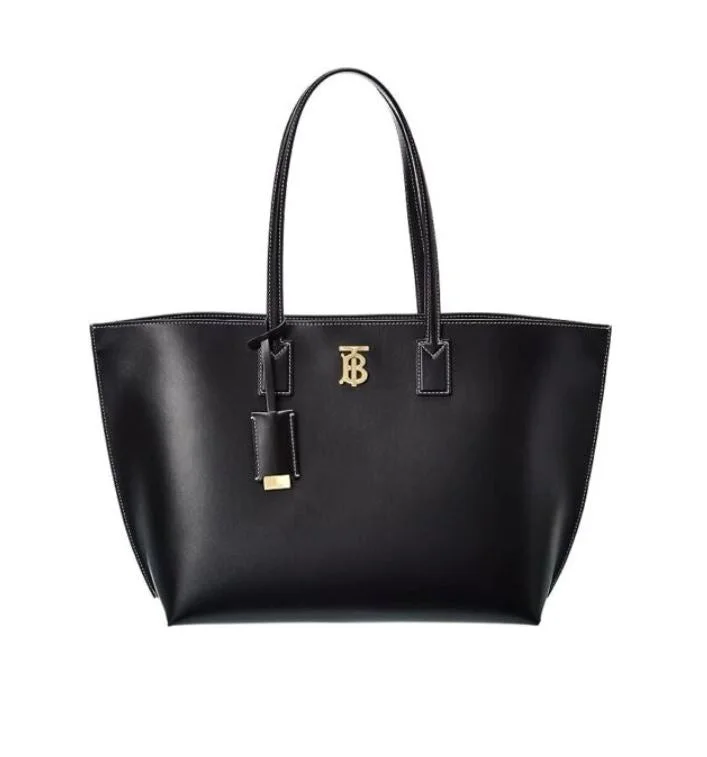 Faux Fur Trimmed Burberry Bags for WinterBurberry TB Medium Leather Tote Bag Top Handle Black Handbag New