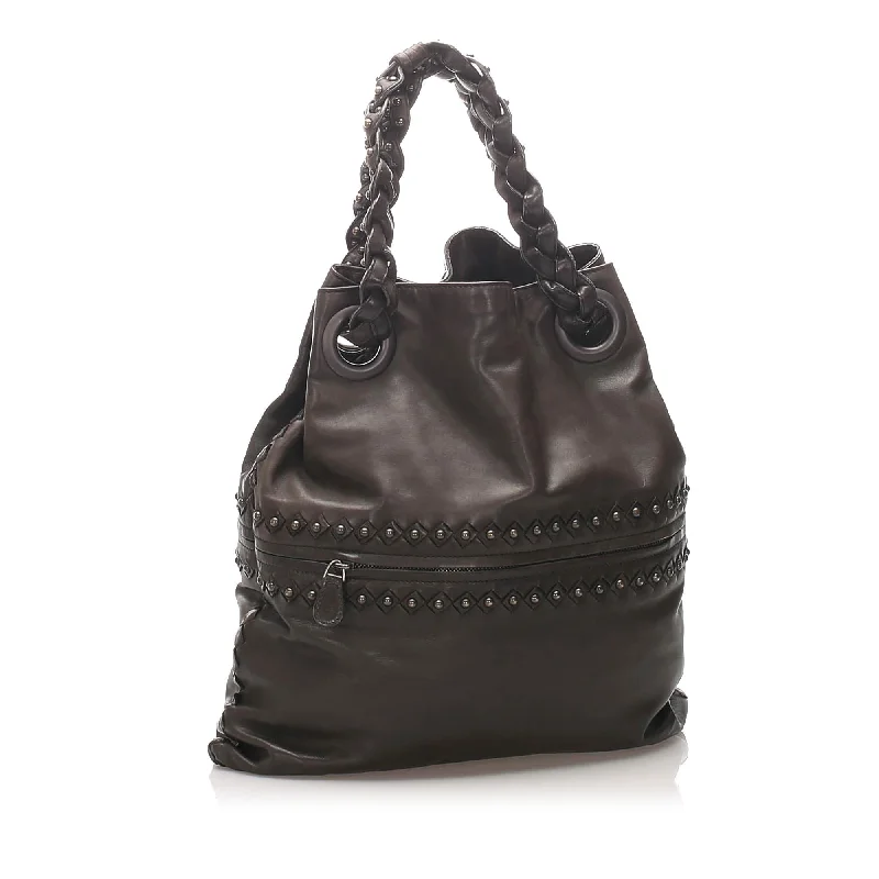 Bottega Veneta bags with interior compartmentsBottega Veneta Studded Intrecciato Leather Tote Bag (SHG-12248)