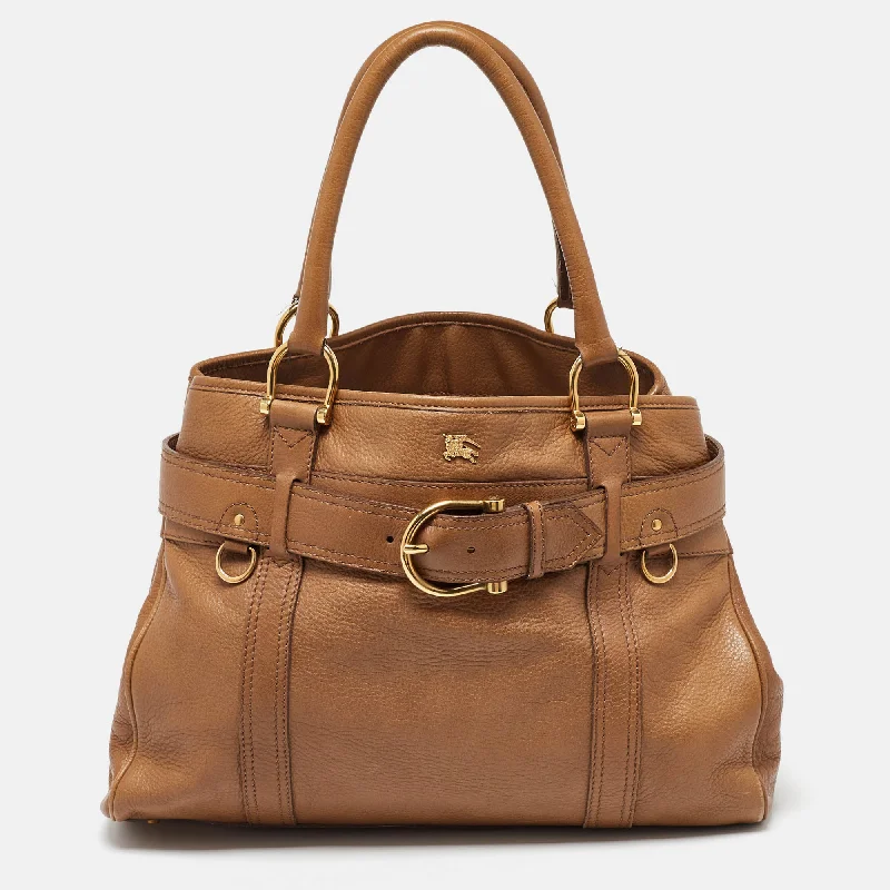 Minimalist Burberry Bags for a Sleek LookBrown Leather Double Handle Tote