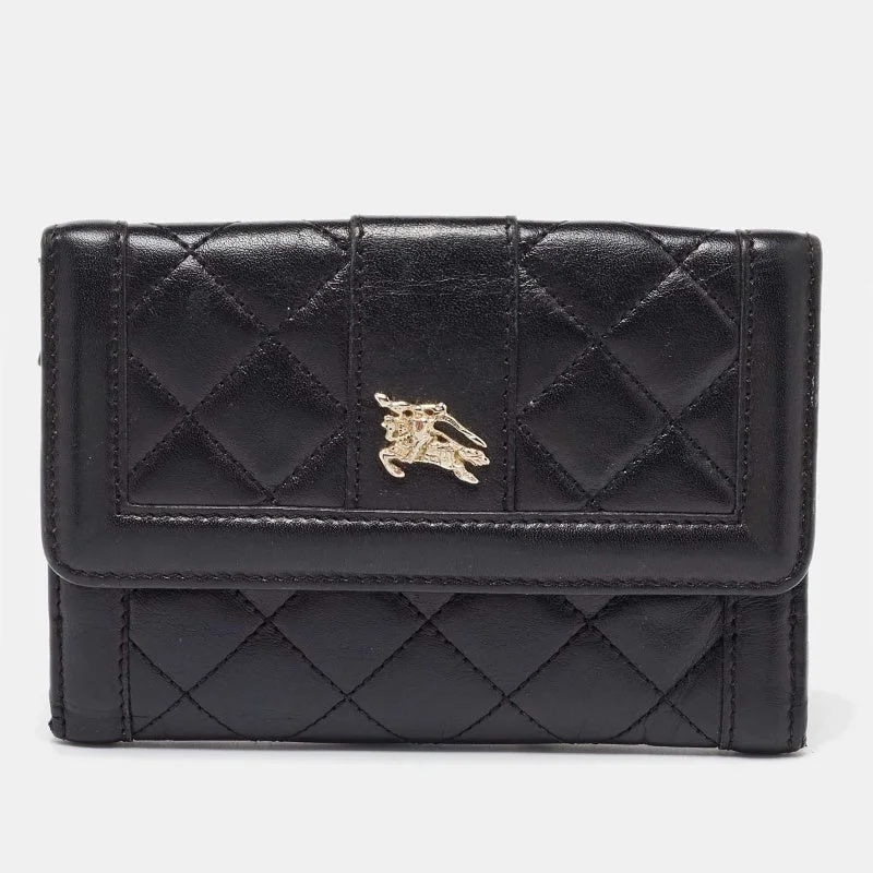 Easy - to - Clean Burberry Bags for Busy LifestylesBlack Leather TriFold Compact Wallet