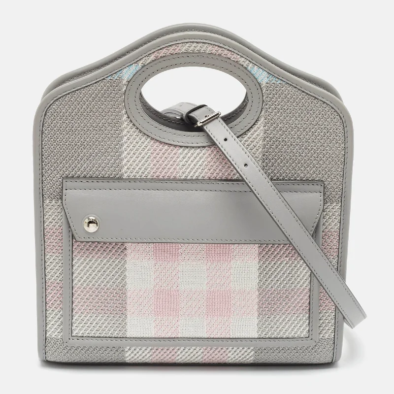 Compact Burberry Clutch Bags for WeddingsGrey/Pink Check Canvas and Leather Mini Pocket Bag