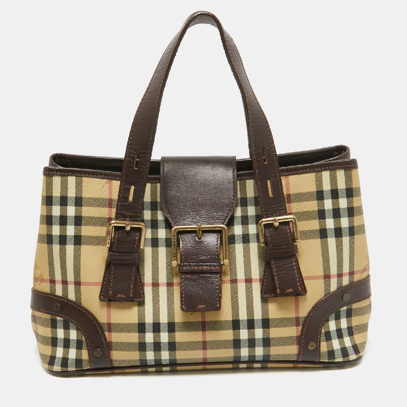 Sustainable and Ethical Burberry Bags for Conscious ConsumersBeige/Dark Brown Haymarket Check Coated Canvas Eden Tote