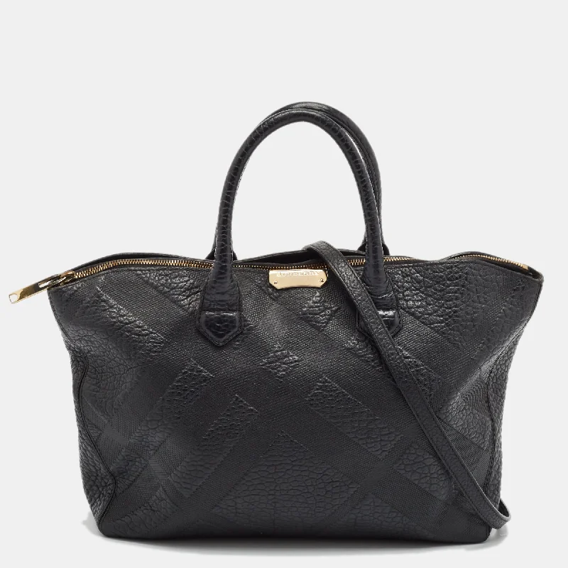 Burberry Bags with Adjustable Shoulder Straps for ComfortBlack Check Embossed Leather Dewsbury Tote