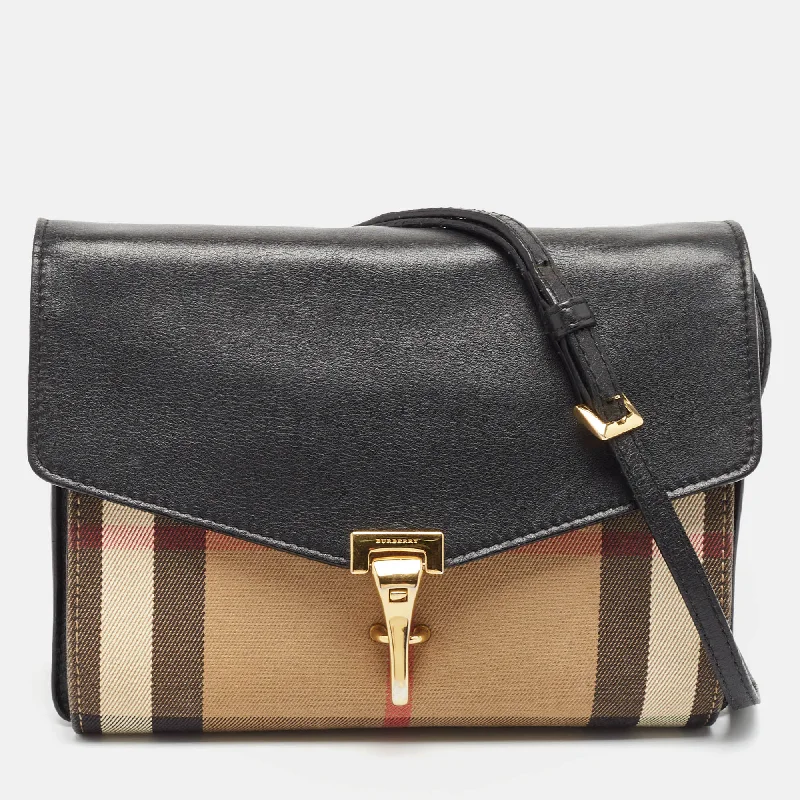 High - Capacity Burberry Duffle Bags for Long TripsBlack House Check Fabric and Leather Small Macken Crossbody Bag