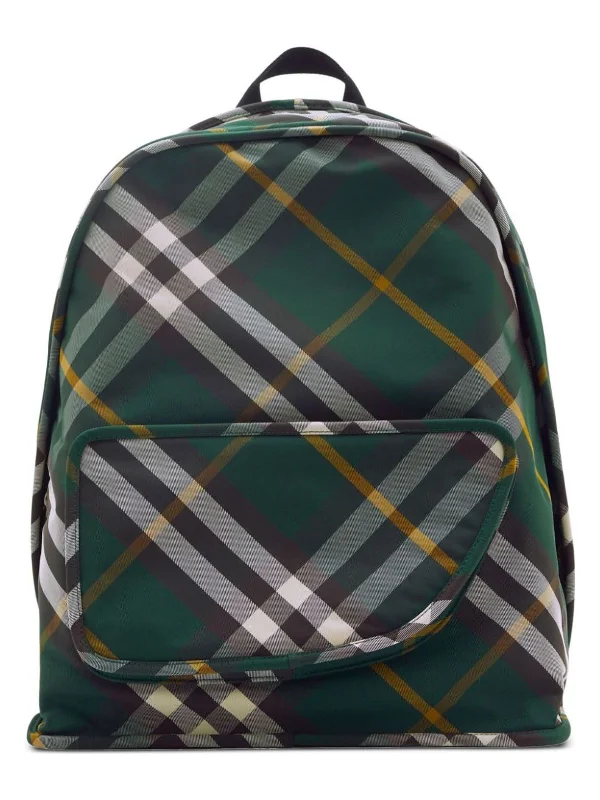 Breathable Burberry Gym Bags for WorkoutsMen's Check Motif Nylon Backpack in Green | Size UNI | 8080679B8636