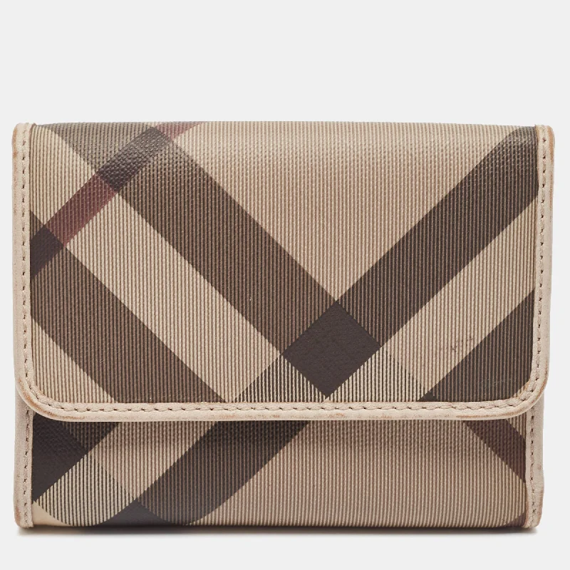 Burberry Bags with Detachable Straps for CustomizationGrey Smoked Check PVC and Leather Trifold Wallet