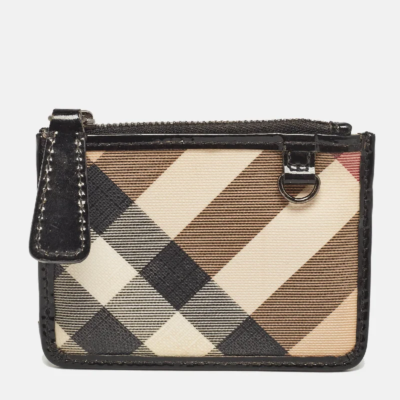 Miniature Burberry Crossbody Bags for Evening OutBeige/Black Nova Check PVC and Patent Leather Zip Coin Purse