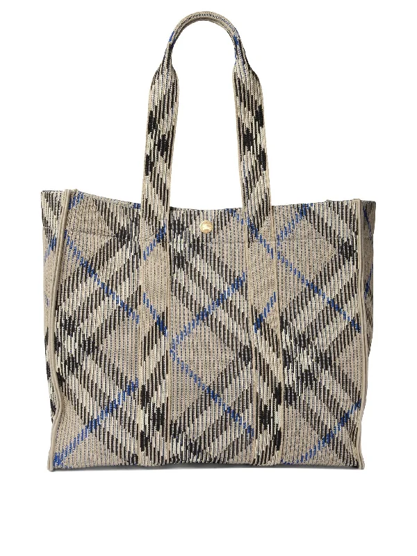 Breathable Burberry Gym Bags for WorkoutsWomen's Medium Check Knitted Tote in Grey | 8090405