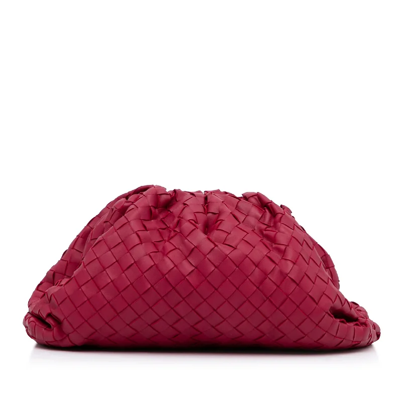 Bottega Veneta bags with embossed leather logosBottega Veneta The Pouch Pink Intrecciato Leather