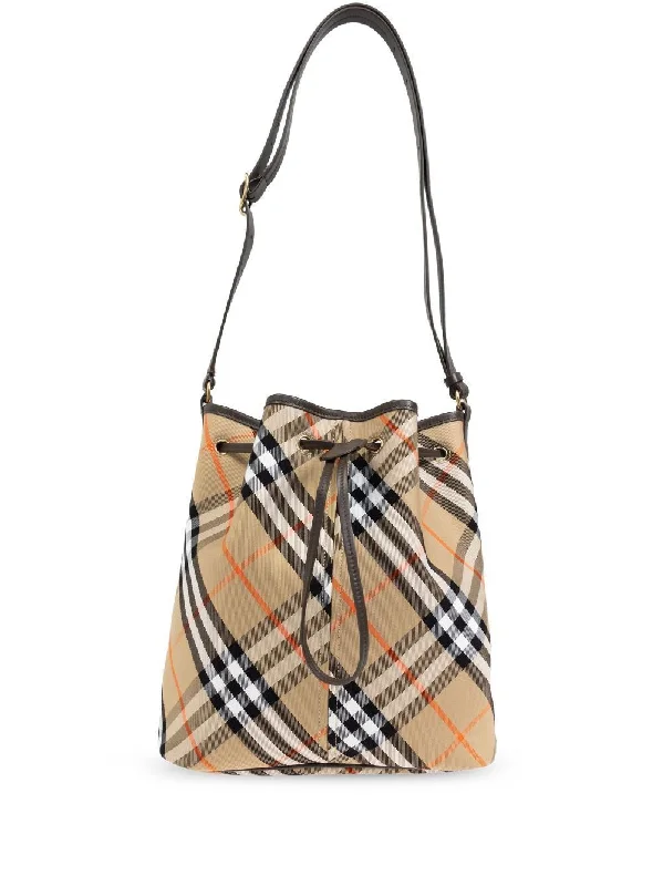 High - Capacity Burberry Duffle Bags for Long TripsWomen's Vintage Check Bucket Shoulder Bag in Nude & Neutrals | Size UNICA | 8093869