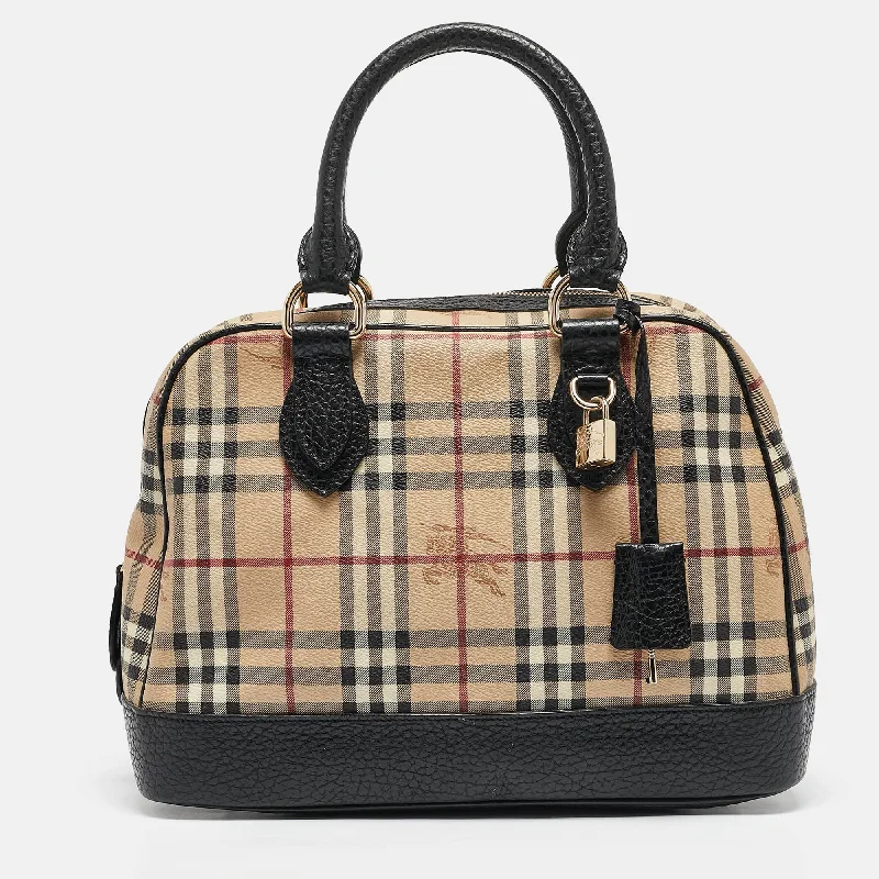 Travel - Approved Burberry Carry - on BagsBeige/Brown Haymarket Coated Canvas and Leather Dome Satchel