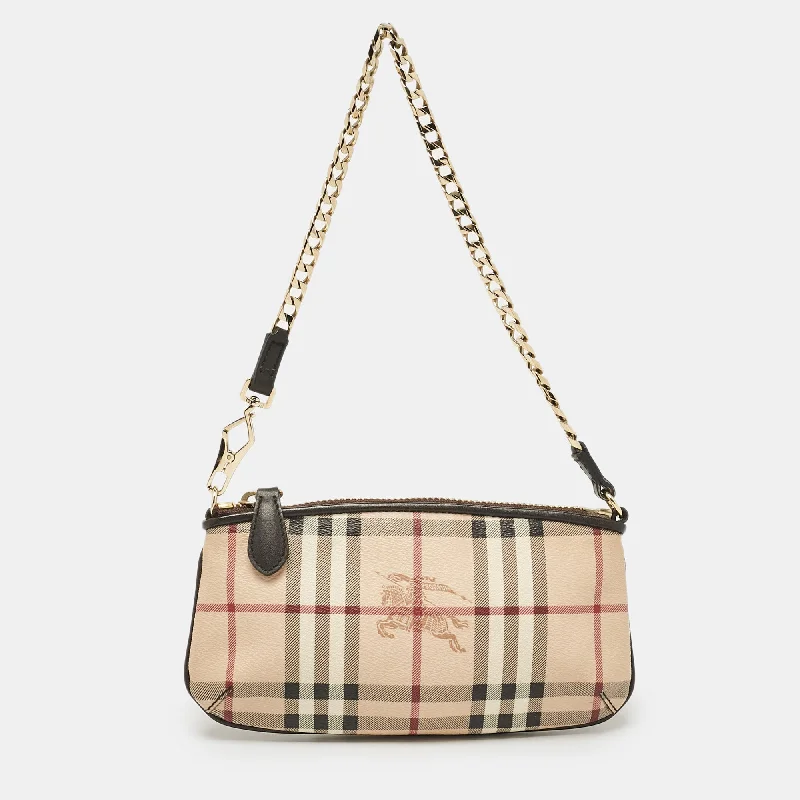 Foldable Burberry Shopping Bags for ConvenienceBeige Haymarket Check Coated Canvas Chain Pochette