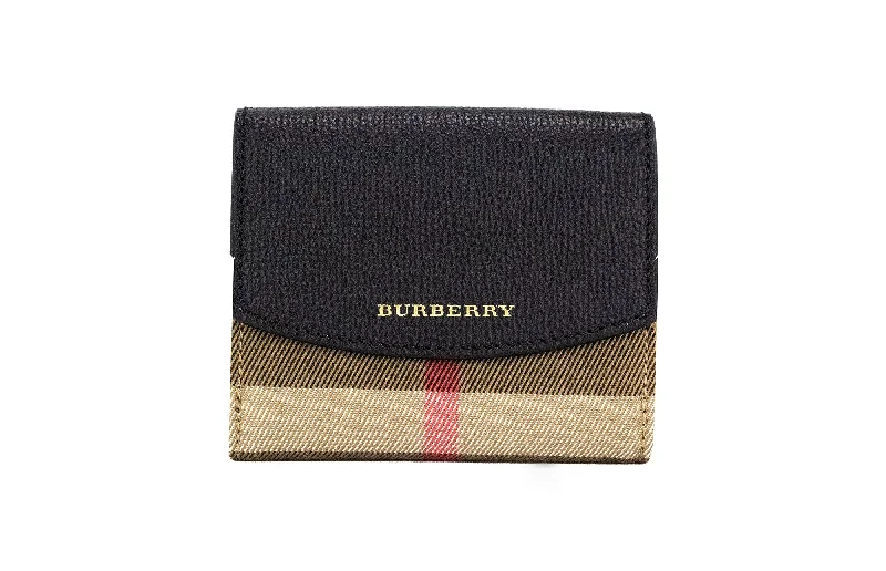 Water - Resistant Burberry Beach BagsBurberry Luna Black Grained Leather House Check Canvas Coin Pouch Snap Wallet