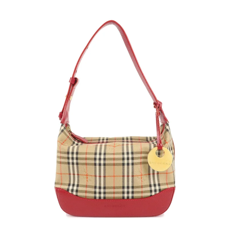 Soft Leather Burberry Duffel Bags for Weekend TripsBURBERRY Nova Plaid Canvas Leather Shoulder Bag Hand Bag Red