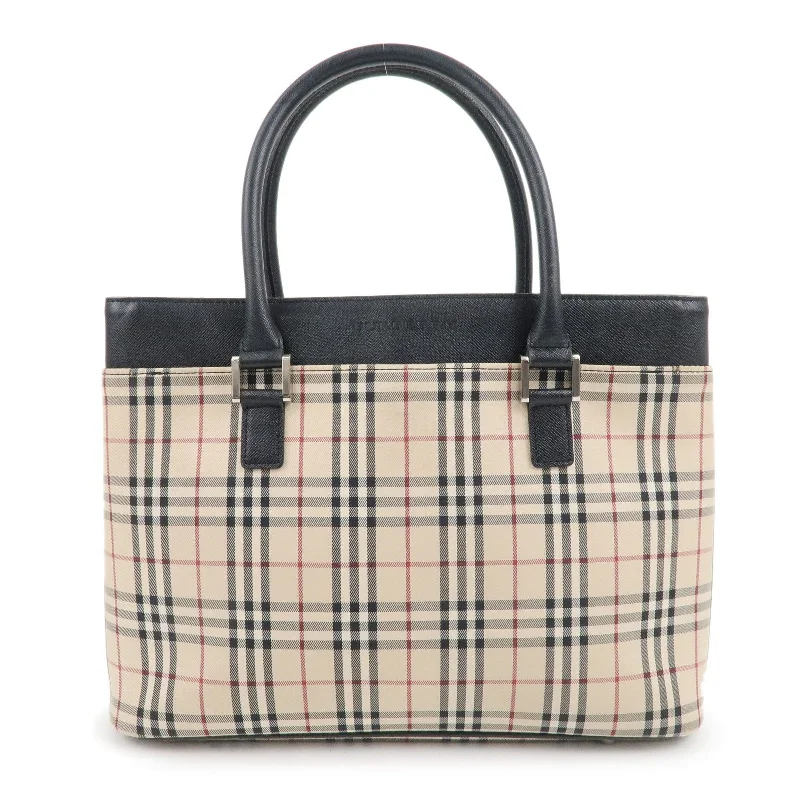 Statement - Making Oversized Burberry BagsBURBERRY Nova Plaid Canvas Leather Hand Bag Beige Brown