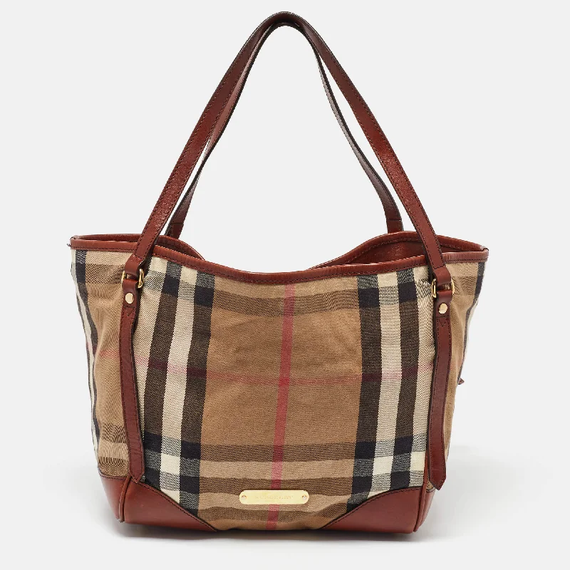 Faux Fur Trimmed Burberry Bags for WinterBrown/Beige House Check Canvas and Leather Canterbury Tote