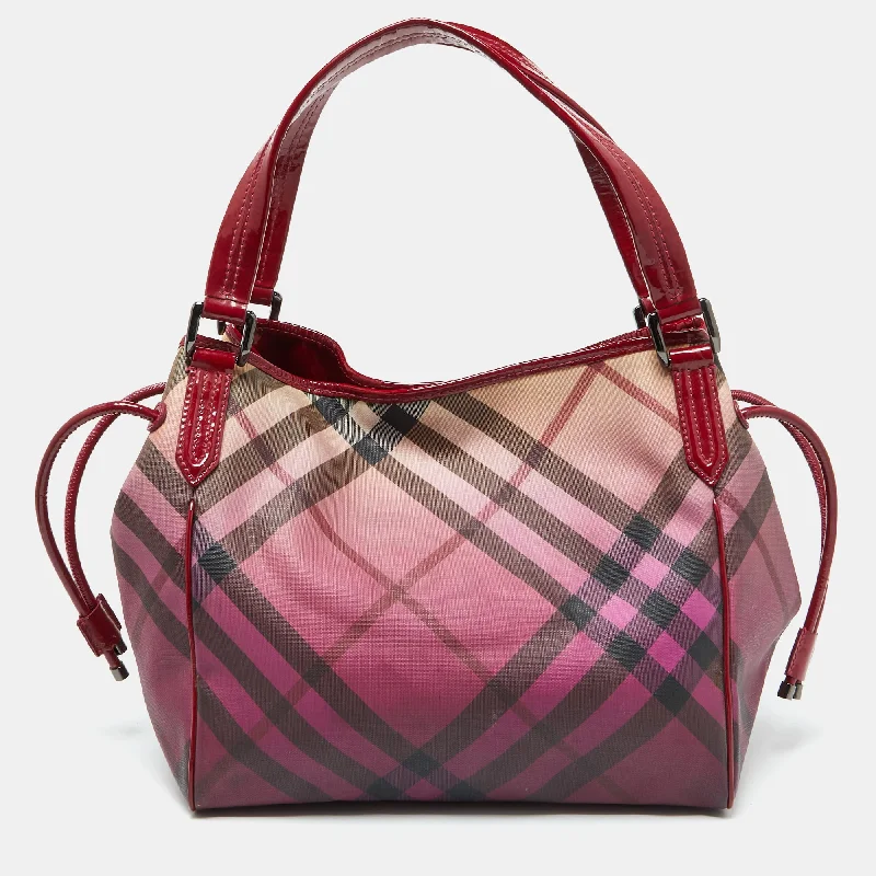 Burberry Bags with Adjustable Handles for Different Carrying WaysBurgundy Ombre Supernova Check PVC and Patent Leather Bilmore Tote