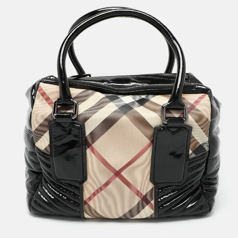 Burberry Bags with Magnetic Closures for Quick AccessBeige/Black Nova Check PVC and Patent Leather Satchel