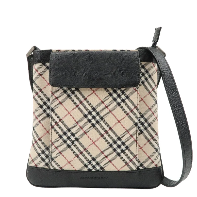 Adjustable Strap Burberry Messenger BagsBURBERRY Canvas Leather Nova Plaid Shoulder Bag Beige Black