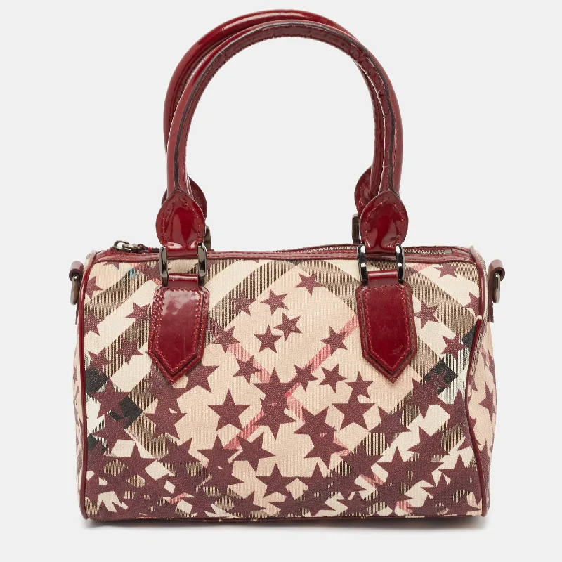 Sporty Burberry Bags for Athletic ActivitiesBurgundy/Beige Star Print Supernova Check Coated Canvas and Patent Leather Chester Bag